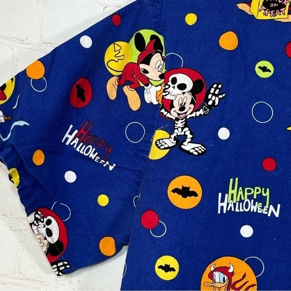Disney Halloween Mickey Mouse Minnie Scrub Top Women’s Small Blue V Neck - Picture 6 of 11
